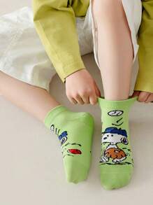SNOOPY 5 paar Snoopy Cartoon kindersokken, halfhoge meisjessokken, ademende jongenszomersokken, student peuter enkelsokken