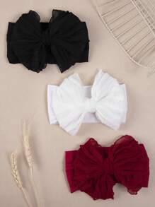 3-Piece Set Children's Hair Accessories Big Bow Nylon Headband 3-Color Chiffon Knot Girls' Hairband - Red - View 8
