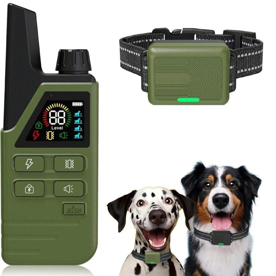 A Remote-Controlled Pet Collar With Up To 99 Intensity Levels, Designed Specifically For Dog Lovers, As Well As An Exclusive Training Shock Collar Created For "Dog Moms," Featuring 3 Training Modes, Remote Control Functionality, And A Safety Lock. Th - Army Green - View 1