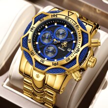 YaLaLusi 1 Piece Men's Bully Luxury Quartz Watch Personalized Big Wrist Watch Calendar Weekly Display Funky Hip Hop Style Watch Design IP Plating Wear-Resistant Oxidized Send Strap Remover Suitable For Daily Party Banquet Decorative Wear Best Choice Birthday Gift For Men Father Gifts