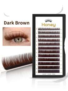aHoneya 12 Rows D Area Deep Brown Single Lashes, Soft Matte Colored Single Lashes, Deep Caramel Color Eyelash Extensions, Lengthening Lashes Can Be Taken In Multiples, 0.07 Mixed 8-15mm - D - View 3