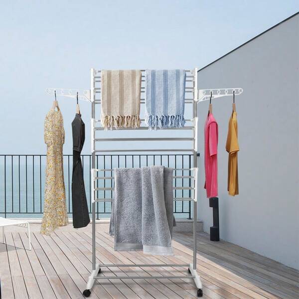 Séchoir pliable avec ailes latérales, Etendoir à linge de 3 étages, Tubes en Acier Inox, 75 x 44 x 158 cm