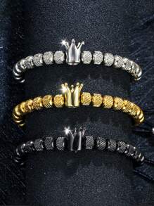 1 pulsera de hombre con diseño de corona, de acero inoxidable, ajustable, de color negro/plateado/dorado, hecha a mano, resistente a los arañazos, regalo para el Día de San Valentín, Día del Padre, primavera 2025