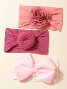 3pcs/Set Cute Big Bowknot Elastic Crease-Free Hairband Set, Suitable For Daily Wear, For Infants