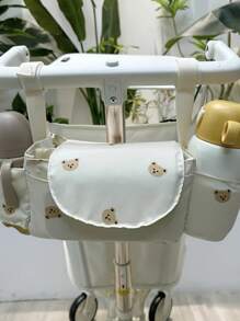 1 Pc Cute Printed Baby Stroller Hanging Bag, Diaper Bag With Hook And Loop, Convenient For Travel, Holds Bottles, Diapers, Etc. - Beige - View 4