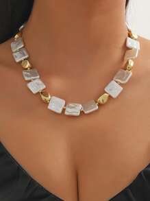 1 件优雅铜合金巴洛克珍珠项链，女士珠宝礼物 - 彩色 - 查看 2