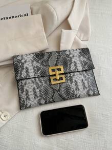 1pc PU Leather Snake Skin Pattern Color Block Handbag Envelope Clutch, Lightweight And Convenient For Daily, Date, Party, Gift - Multicolor - View 4