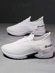 Men's Mesh Breathable Casual Tennis Shoes, Sweat-Absorbent And Wear-Resistant Lightweight Running Shoes, Solid Color Slip-On Sports Shoes, Shock-Absorbing And Non-Slip