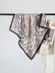 70cm Faux Silk Square Scarf For Women Bandana Beach Accessories Paisley Floral Print Neck Shawl, Headscarf, Suitable For Summer Beach For Dress - A - View 3