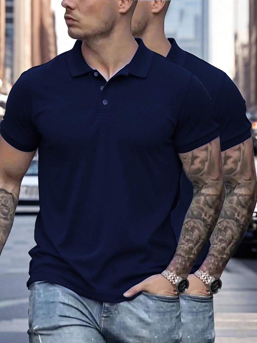 2 件男士简约时尚短袖 Polo 衫，休闲日常穿着
