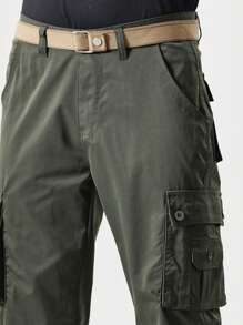 LEDUNTINO 【春夏】男士时尚休闲户外拉链裤，运动工装裤，纯色，送给老公/男友的礼物，男士春秋裤，多口袋，露营徒步裤，春秋下装（不含腰带） - 軍綠色 - 查看 3