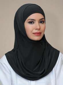 1pc Women Casual Soft Solid Muslim Prayer Pleated Headscarf, Headscarf, Inner Cap Pullover Hijab, Elastic & Versatile For Abaya