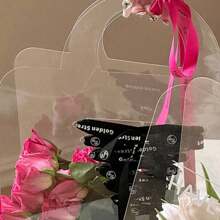 2 pezzi/confezione Borse regalo in PET trasparente a forma di rosa - elegante borsetta portafiori, adatta per regali fai-da-te, decorazioni per matrimoni e composizioni floreali - Trasparente - Visualizzare 5