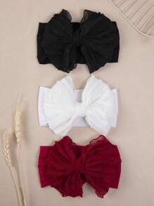 3-Piece Set Children's Hair Accessories Big Bow Nylon Headband 3-Color Chiffon Knot Girls' Hairband - Red - View 9