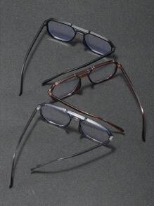 3 Pairs Of Solid Color Men's Aviator Frame Double Beam Transparent Glasses For All Seasons - Multicolor - View 3