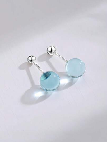 Pendientes de plata de ley con aguamarina, diseño sencillo y suave de huesos, tornillos y hebilla, adecuados para uso diario