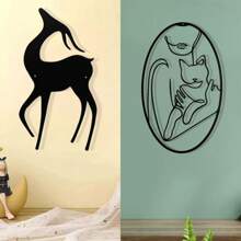 1pc Running Deer Women Holding Cats Metal Wall Art Decor Waterproof And Rust-Proof Metal Wall Decoration For Home Living Room Bedroom Restaurant Father's Day Mother's Day Valentine's Day Christmas Wedding Anniversary Graduation Season Housewarming Gift