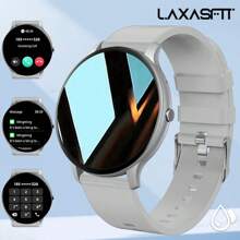 LAXASFIT 2025 新款男女智能手表，数字显示，IP68 防水，圆形表盘，塑料外壳，硅胶表带，无线通话，100 多种运动模式，天气提醒，闹钟，喝水提醒，兼容 Android 和 iPhone，情人节礼物，总统日礼物，春季促销 - 黑色 - 查看 6