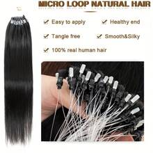 Human Hair Micro Link Extensions For Women - Natural Straight Micro Ring Hairpiece, Seamless Invisible Parting, Healthy Shine, Versatile For All Hair Types - Natural Black - View 3