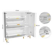 Modern White Wooden Shoe Cabinet For The Entrance Area, Shoe Storage With 2 Folding Drawers, A Top Shelf And A Side Shelf For Boots, Offers Space For Up To 24 Pairs Of Shoes - 白色 - 查看 3