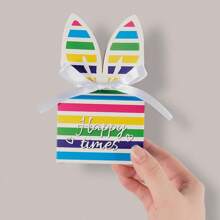 3/5/10 sztuk Wielkanocne Przyjęcie Tęczowe Pasiaste Królicze Pudełka Prezentowe, Słodkie Królicze Duże Uszy Kwadratowe Pudełka Do Pakowania Piekarni, Dekoracja Parapetu, Komercyjny Festiwal Atmosfera Dekoracji