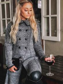 Overcoat Long Knit Coat Winter New Arrival Women's Fashion Chic Women Elegant Paris - Xám - Xem 1