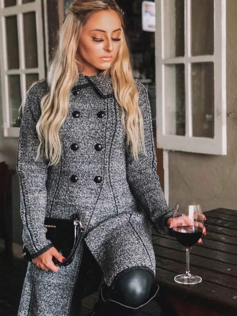 Overcoat Long Knit Coat Winter New Arrival Women's Fashion Chic Women Elegant Paris - Xám - Xem 1