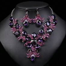1 set de bijoux pour femme, collier et boucles d'oreilles 3 pièces, mariée, fête, mariage, ensemble de luxe à strass étincelants à la mode