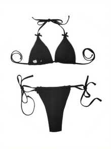 Spring And Summer Simple Curve-Hugging Swimsuit Beach Leisure Vacation - Black - View 4