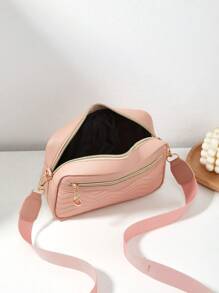 1pc Girl's Mini Wavy Pattern Embossed Letter Bag, Mobile Phone Bag Coin Purse - Pink - View 5