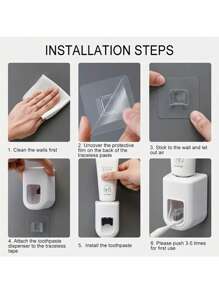 1/2 件壁挂式自动牙膏分配器 - 抛光塑料，易于安装，浅蓝色/粉色/白色，节省空间的浴室收纳盒，用于家庭储物，实用挂钩，家居浴室装饰