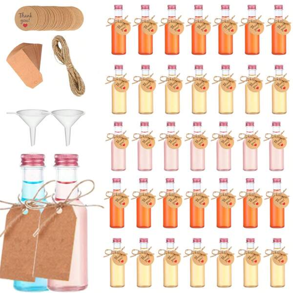 20/60/1/120/500 piezas. Múltiples tamaños a elegir. Botellas de vino de plástico pequeñas con embudo, tapa de rosca vacía, compactas y duraderas, fáciles de usar, fáciles de verter y llenar, para rellenar bebidas alcohólicas líquidas, adecuadas para bodas, fiestas, reuniones y otras ocasiones.