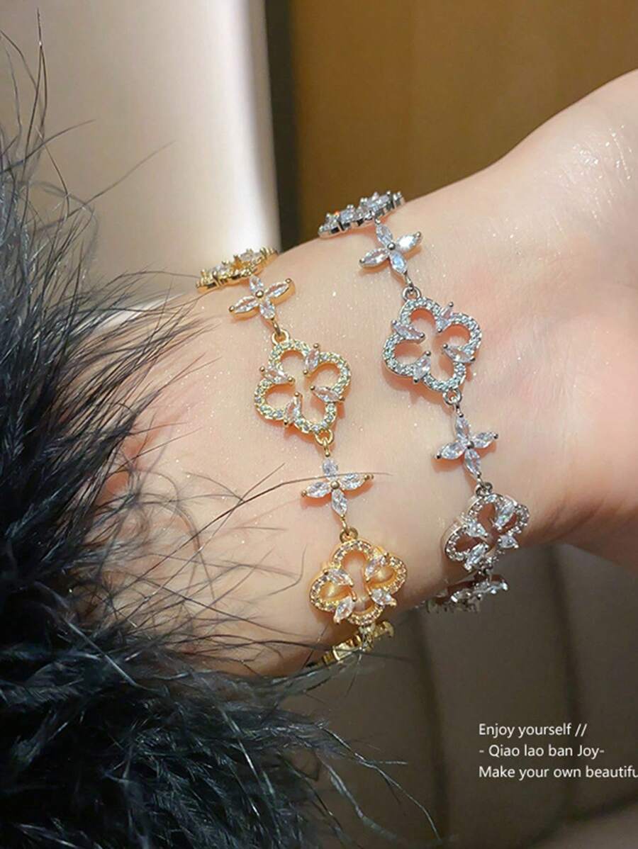 1pc Luxury Zirconia Flower Delicate New Bracelet, Versatile Adjustable Handchain, High-End Accessory - Flower Bracelet - View 1