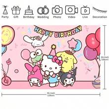 Sanrio 1 pezzo Striscione decorativo con sfondo di gruppo fotografico a tema cartoni animati per festa di compleanno, perfetto come decorazione per festa a tema cartoni animati, tappezzeria per camera da letto, foto di gruppo, dimensioni 82,7*59,1 *39,4/39,4*29,5 pollici