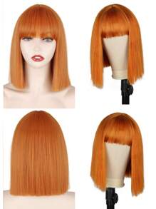 Peluca corta y recta de pelo sintético con flequillo, color naranja, para uso diario, fiestas, festivales de música de primavera, de 12 pulgadas