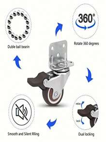 4pcs L-Shaped Universal Universal Wheel 1.25 Inch Flower Stand Table Mobile Wheel Roller Wheel Mute Caster Crib Ply Pulley(2 With Brakes + 2 Without Brakes)