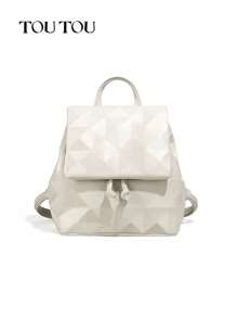 AILUXI Uroczy i modny designerski lekki biznesowy, swobodny mini plecak, szykowna torebka ze skóry PU w kolorze kremowym i torba szkolna, minimalistyczny wzór vintage argyle dayback, przenośna, regulowana torba podróżna z klapką i torba na książki