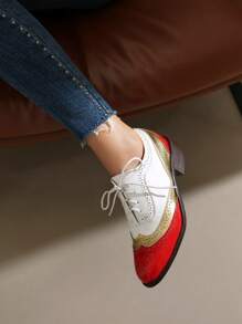 Zapatos Oxford planos para mujer, estilo retro británico, de piel, con tacón grueso, puntera redonda y cordones, en dos tonos