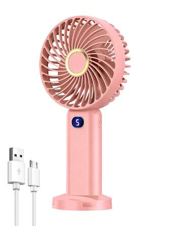 Mini Handheld Fan With 5 Speed Settings, Digital Display, Portable Quiet Desktop/Dorm/Outdoor Rechargeable Fan