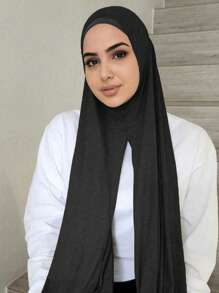 1 pièce Foulard hijab instantané de couleur unie pour femmes avec épingles réglables, en tissu tricoté premium confortable en viscose douce, convient pour les festivals et le port quotidien avec des robes - A - Voir 6