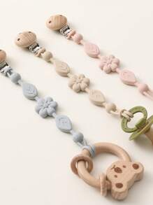 1pc Silicone Chupeta Clips Para Bebê, Flor Design Chupeta Clips, Macio Flexível Binky Clips Com Textura Para Bebê Menino E Menina - Bege - Ver 10