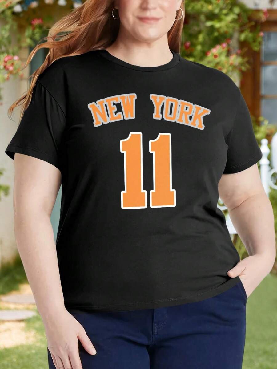 Jalen Brunson New York Knicks Oversize Oversize Women T-Shirt (Basketball Blue Orange Knicks Women's Sports) - Black - View 1