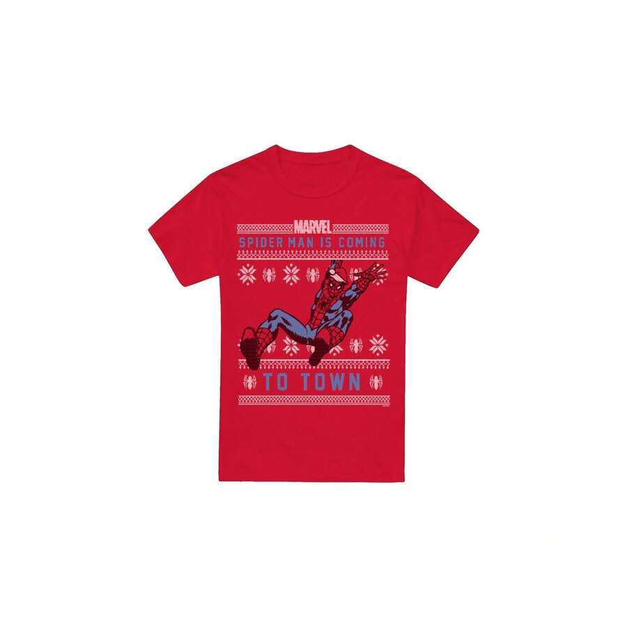 Marvel Spider-Man Mens Christmas Sweater T-Shirt (Red)
