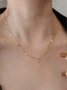 1 pieza Collar minimalista cuadrado de acero inoxidable con cristal de circonita cúbica, conjunto de joyas de moda, adecuado para uso diario, regalo único para mujeres