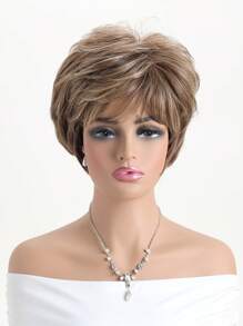 Women's Fashion Natural Fluffy Mixed Brown 10 Inch Synthetic Fiber Short Hair Wigs With Side Bangs Suitable For Daily Wear Holiday Dance Costume Party - Multicolor - View 3