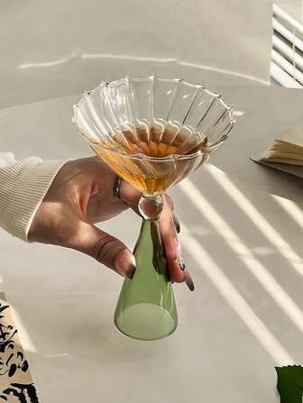 1pc/2pcs玻璃高脚杯，清新简约绿脚贝壳纹杯，创意鸡尾酒杯，布丁杯，冰淇淋杯，冰淇淋杯，甜品杯，饮料杯，日常野餐，厨房，客厅，餐厅，办公室家居，纪念礼物