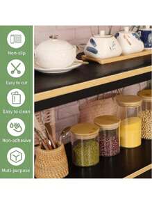 1 卷灰色圆点图案搁板衬垫、防滑橱柜衬垫、透明无粘性抽屉衬垫、EVA 防水冰箱衬垫、易于切割的搁板、桌子、橱柜、厨房和搁板垫、抽屉垫、橱柜衬垫、冰箱衬垫、厨房搁板衬垫 - 黑色 - 查看 4