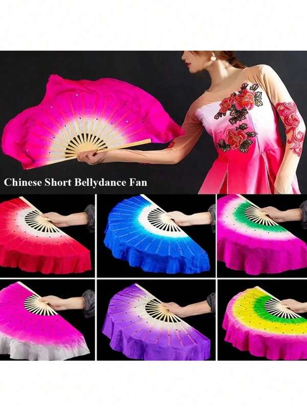 1Pc Chinese Short Bellydance Fan, Bamboo Fan Veil, Bamboo Dancing Fans, Dancing Props, Dance Fan Veil, Rayon Silk Fans For Performance Party Dance Music Party, Performance, Decorations, Craft Gift