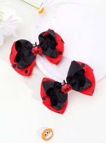 2pcs Ladybug & Glitter Bow Hair Clips, Cute Girls Hair Accessories - Multicolor - View 4