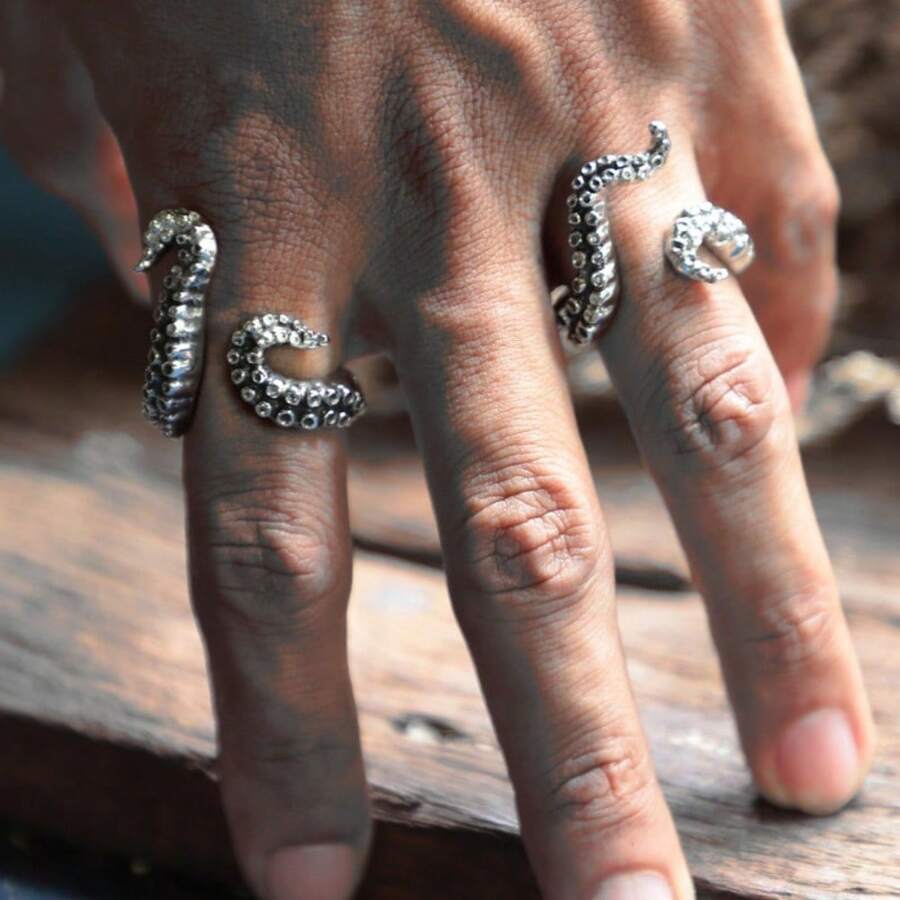 1 pieza Anillo de pareja con tema de océano y tentáculo de pulpo unisex